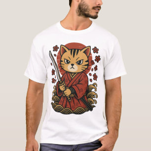 Samurai Cat T-Shirt Gato do Guerreiro de Animaçã