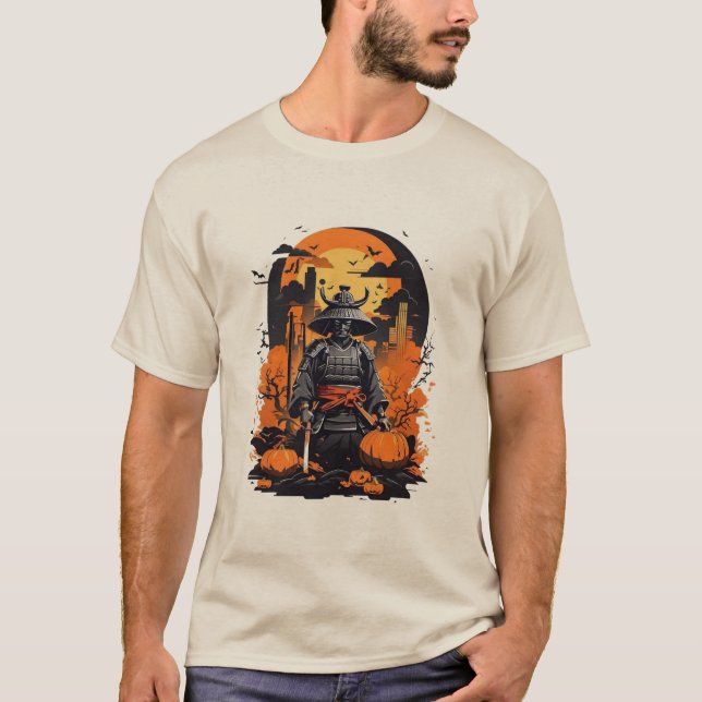 Samurai do Halloween | Camiseta de Guerreiro Anime (Frente)