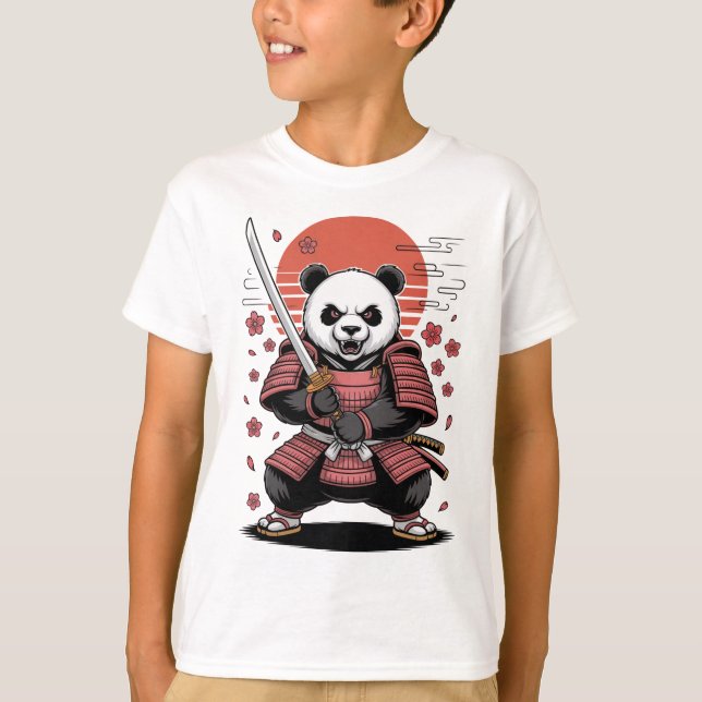 Samurai Panda Urso Camiseta Básica Infantil (Frente)