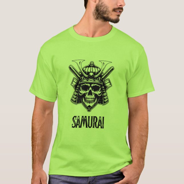 Samurai Skull Warrior - T-shirt do Homem Negrito (Frente)