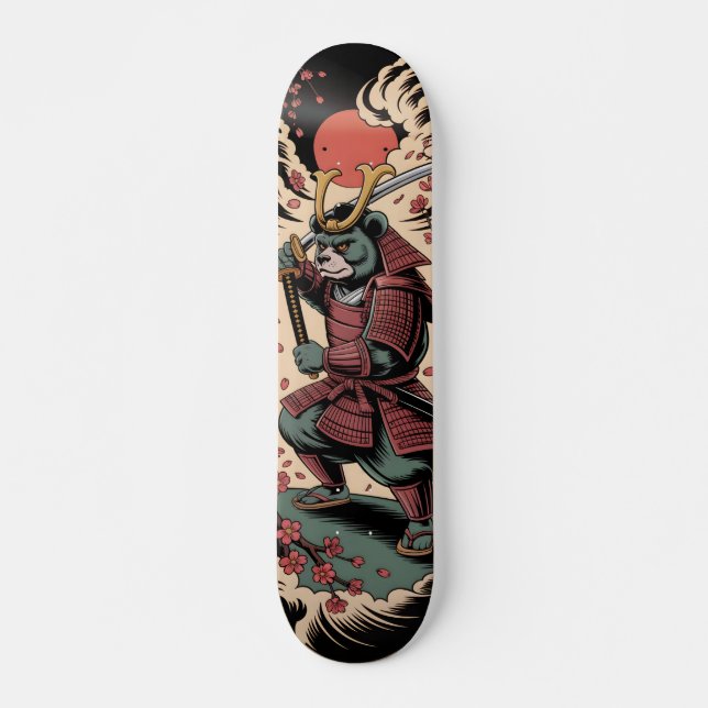 Samurai Urso Verde guerreiro Skateboard (Frente)