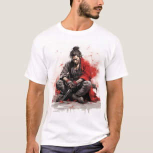 Samurai Warrior Crouching with Drawn Sword T-Shirt