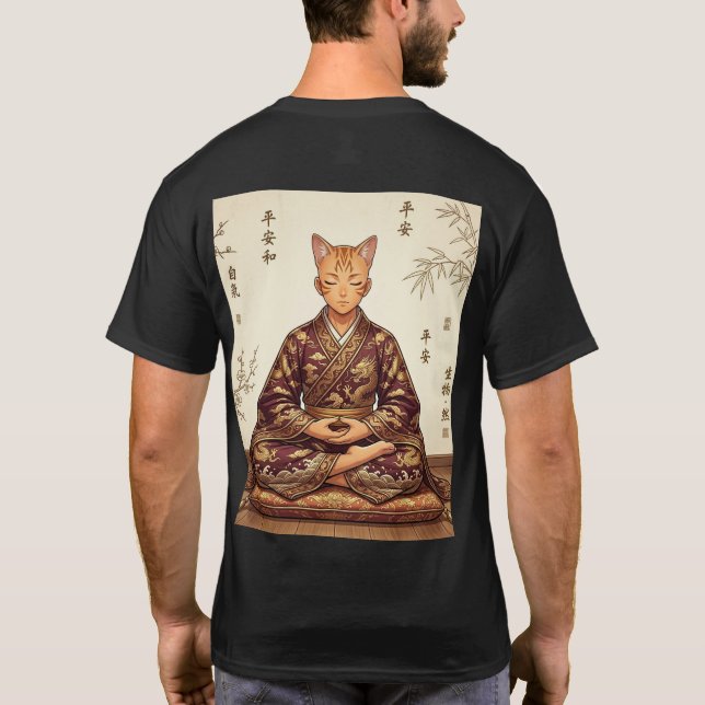 Samurai & Zen Orange Cat - Double sided T-Shirt (Verso)