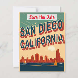 San Diego, CA, Salve a data, Cartão postal Vintage