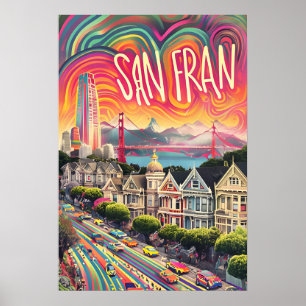 San Francisco Psychedelic Rainbow Art Impressão