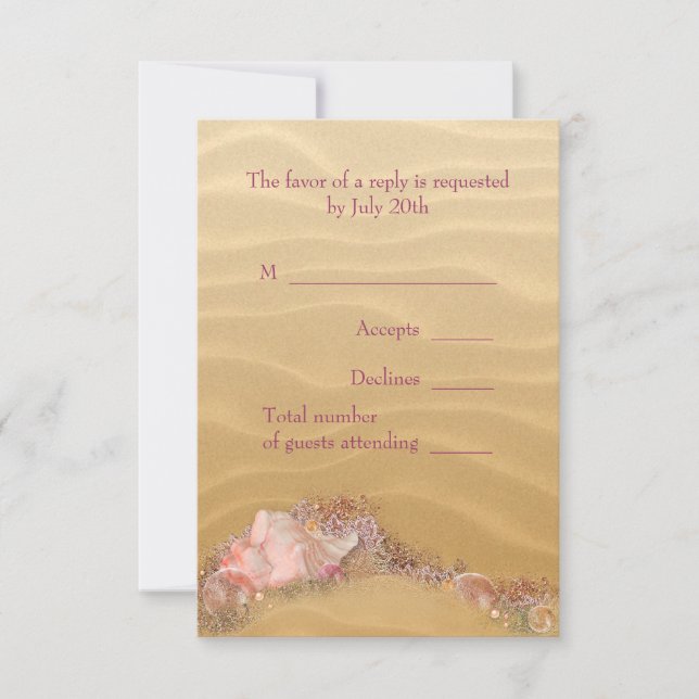 Sand Beach Seashells Beach Wedding RSVP (Frente)