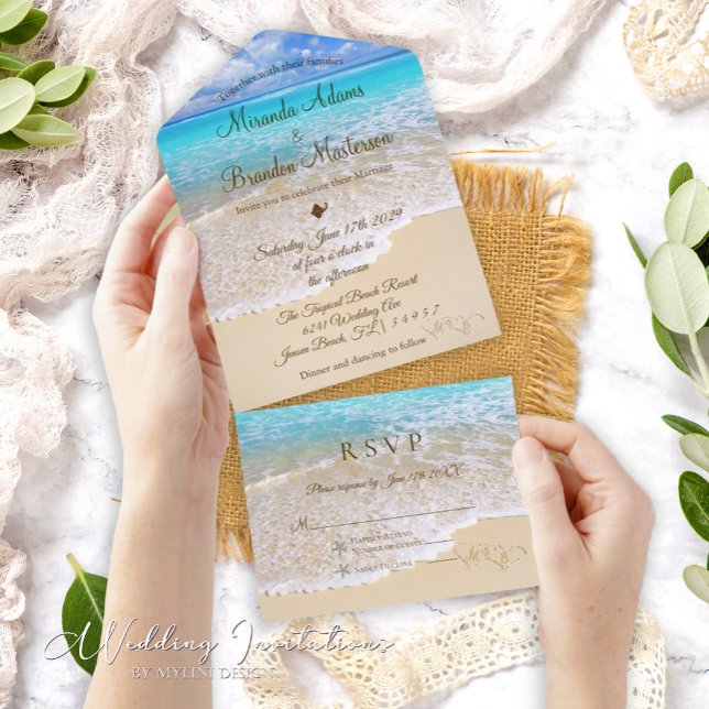 Sand Hearts Tropical Ocean Beach Wedding (Criador carregado)