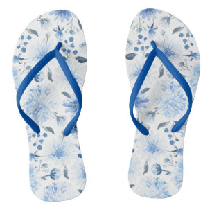 Sandálias de Sacudir Floral de Cor Azul e Branca