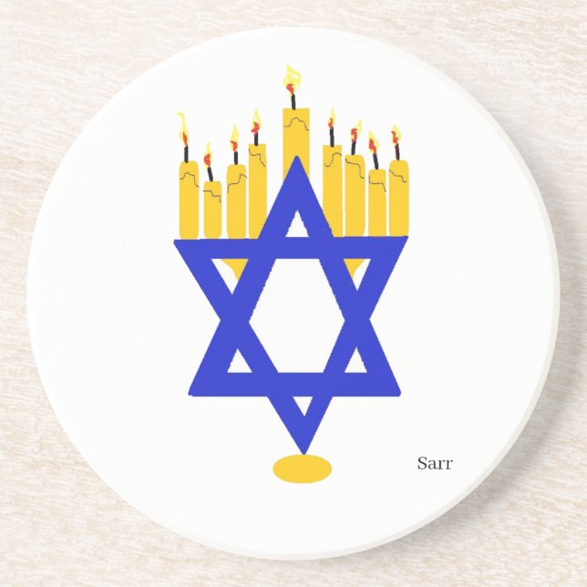 Sandstone Porta copos Hanukkah Menorah (Frente)