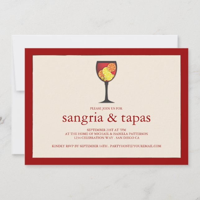 Sangria com convite de festas dos Tapas da fruta (Frente)
