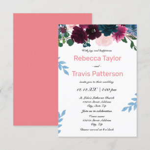 Sangue Floral Cor-de-Rosa - Convite para Casamento