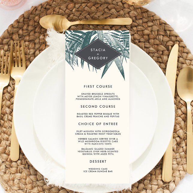 Sanibel | Cartão de Menu Vintage Tropical Wedding (Criador carregado)