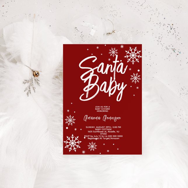 santa baby vermelho convite de chá de bebê de nata (Criador carregado)