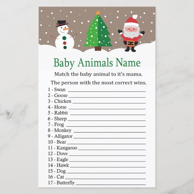 Santa, boneco de neve Jogo de nomes de bebês anima (Frente)