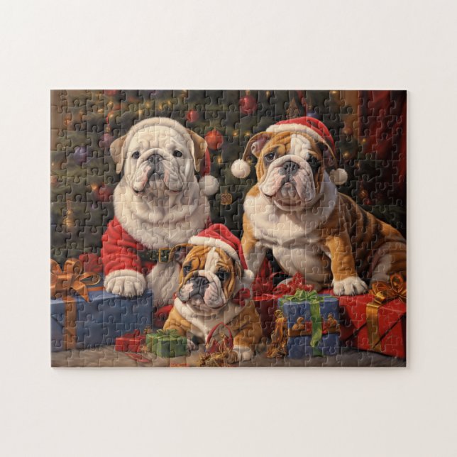 Santa Claus Bulldog quebra-cabeça de Natal (Horizontal)