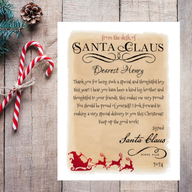 Santa Claus - Letra dos Papais noeis Sleigh Imprim (letter from santa, vintage santa letter, printable santa letter, approved santa claus letter)