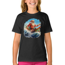 Santa Claus Surfing Shredding Waves Girls T-Shirt