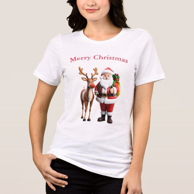 Santa Clause e suas t-shirts de Reindeer (Frente)