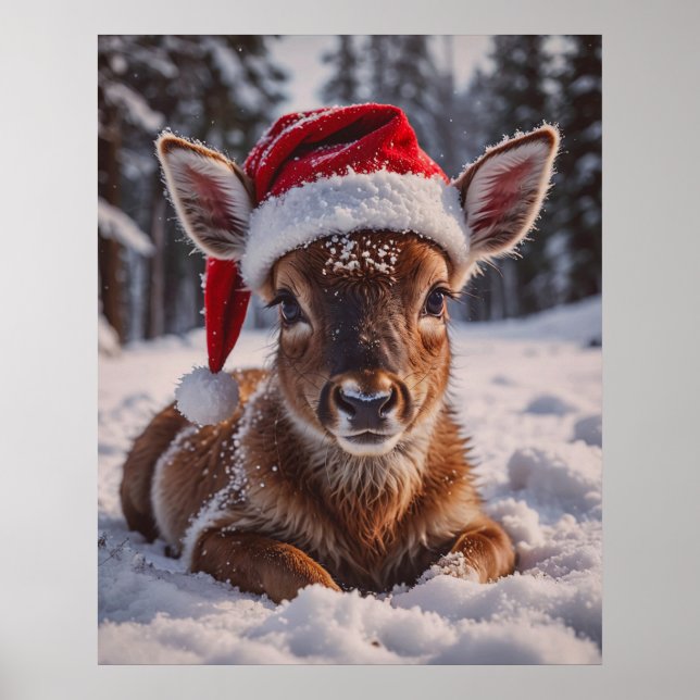 Santa Hat Deer Poster (Frente)