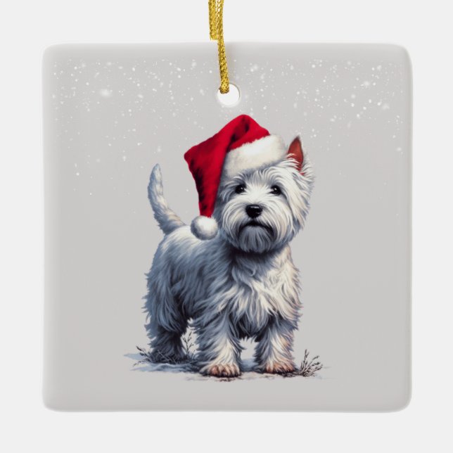 Santa hat Westie no ornamento da neve (Frente)