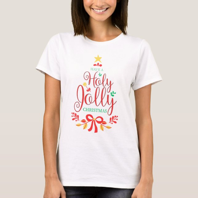 Santa Jolly Mulher Camisa Básica em Branco (Frente)