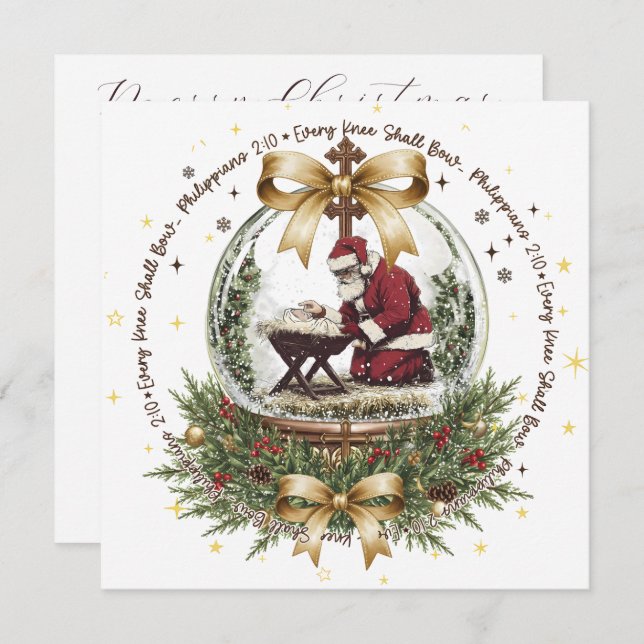 Santa & Manger Christmas Card with Scripture  (Frente/Verso)