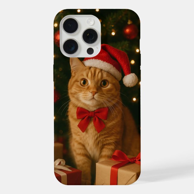 Santa Ribbon Cat iPhone 15 Pro Max Case (Verso)