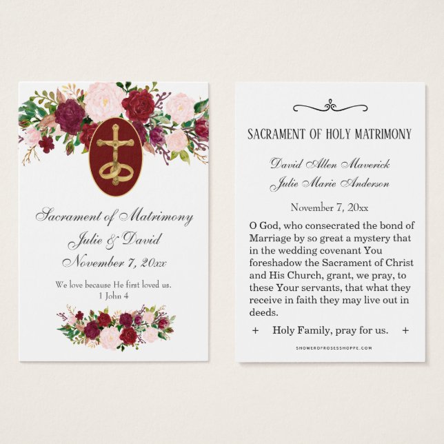 Santa Rosas Católicos Elegantes Oração Casamento S (Frente & Verso)