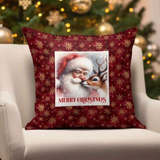Santa Rudolph Alegre Natal Almofada Atmosfera Fest (Santa Rudolph Joyous Christmas Pillow Festive Vibe)