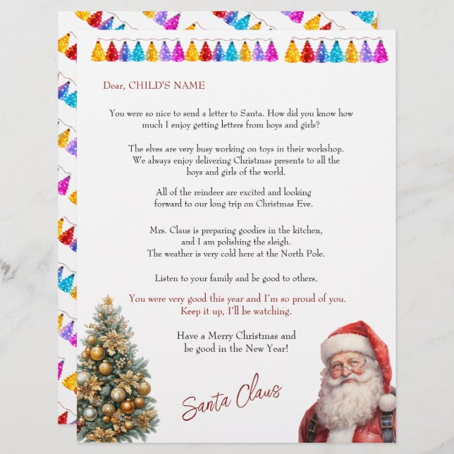 Santa's Letter to Children Christmas Lights Tree (Frente/Verso)