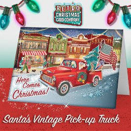Santas Pick-up Truck + USA Flag Cartões de Natal