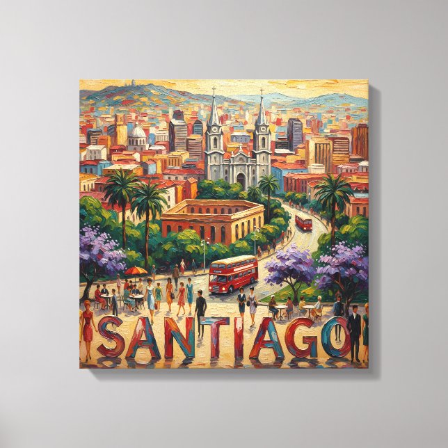 Santiago Chile Cityscape Vibrant Stretched Canvas (Frente)