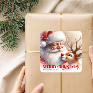 Santo e Rudolph Personalizado Etiqueta de Natal pa