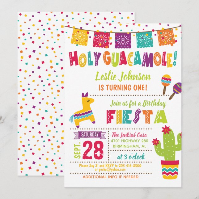 Santo Guacamole Birthday Fiesta Convite - Kid W (Frente/Verso)
