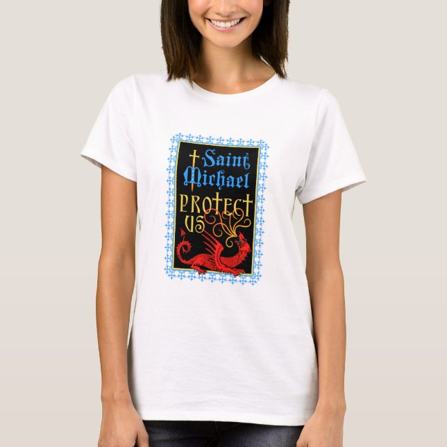 Santo Michael Protege-Nos T-Shirt (Frente)