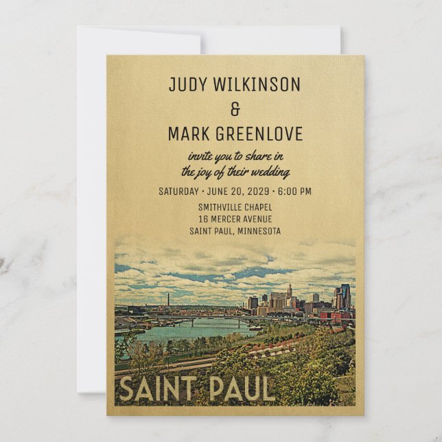 Santo Paul Wedding Convite Vintage Médio Century (Frente)