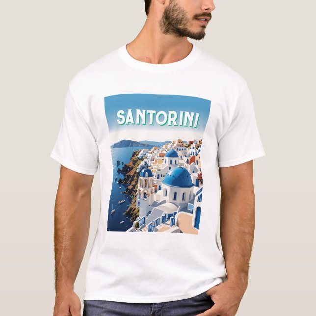 Santorini Blue Dome & Ocean View T-Shirt - Navegaç (Frente)