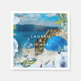 Santorini - florais azuis - guardanapos de verão