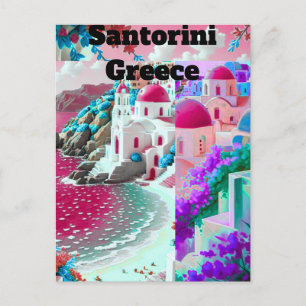 Santorini Grécia Aquarela Cartão Postal de Viagem 
