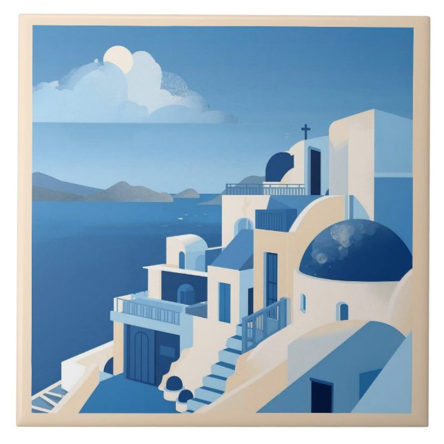 Santorini Mediterrâneo Azulejo (Frente)