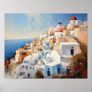 Santorini Oia Grécia Watercolor Art Poster
