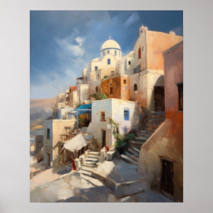 Santorini Oia Grécia Watercolor Art Poster