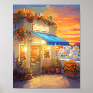 Santorini Sunset Poster - Ilha Grega Vibrante