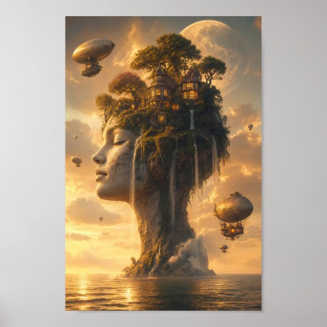 Santuário de Ilha Celestial no Céu Arte Poster (Frente)