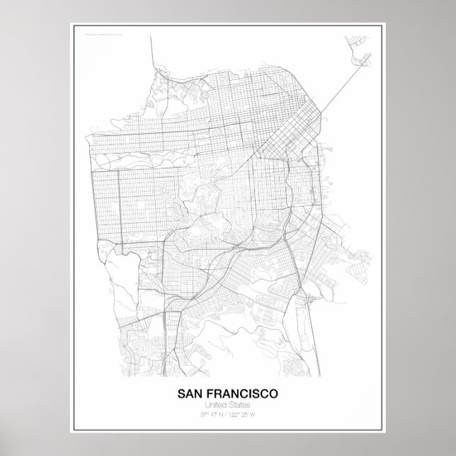 São Francisco, Poster de Mapa Minimalista dos Esta (Frente)
