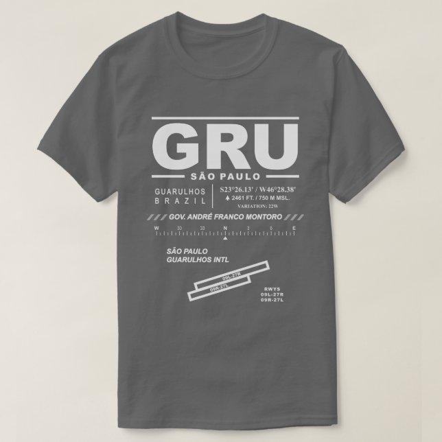 São Paulo Guarulhos Int'l Aeroporto GRU T-Shirt (Frente do Design)
