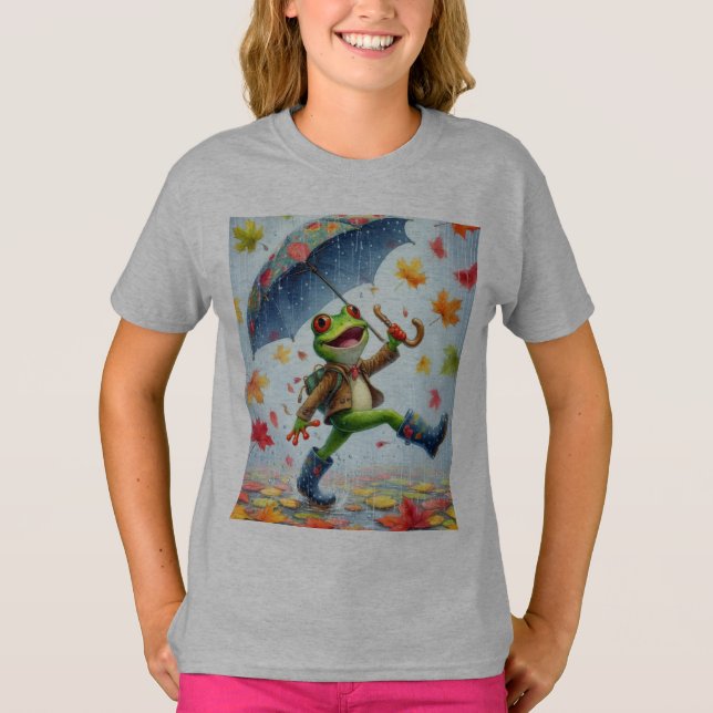 Sapo de camiseta Engraçado de outono na chuva (Frente)