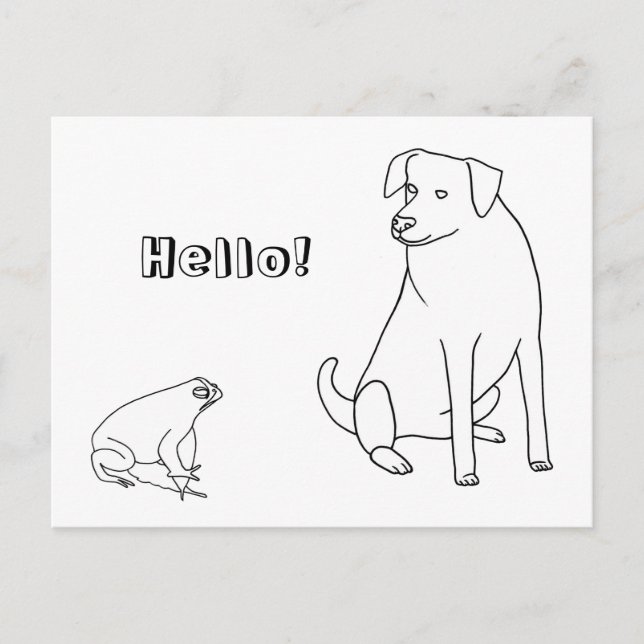 Sapo e Cachorro, Olá, Cartões Postais para Colorir (Frente)