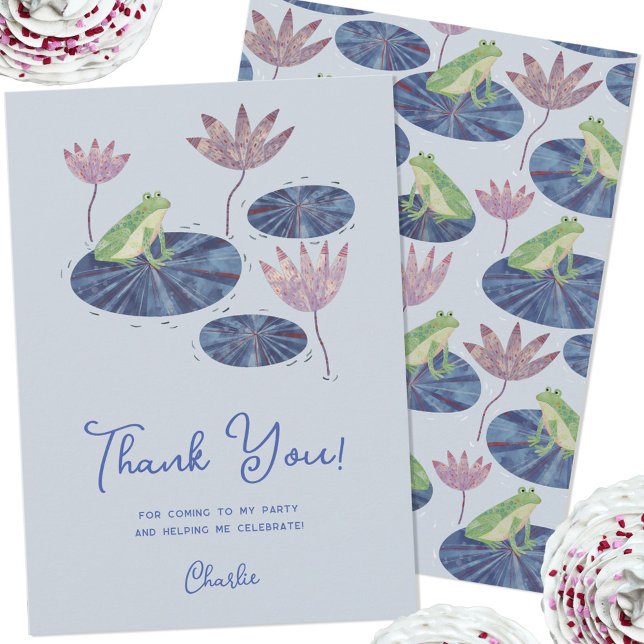 Sapo em um Cartões de agradecimentos de cobertura  (Cute frog themed thank you card with custom personalized text)