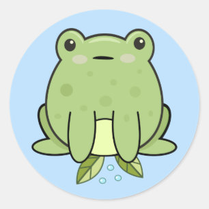 Sapo Kawaii Azul Pastel Adesivo Redondo Clássico